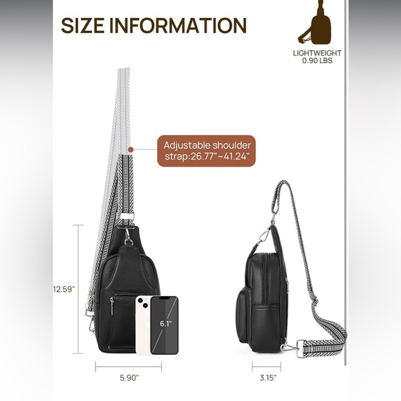 Black Crossbody Bag with Patterned Strap - Picture 5 of 6